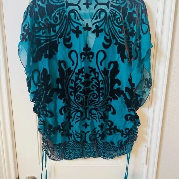 Hale Bob Blue Dolman Sleeve Graphic Blouse - Picture 8 of 8